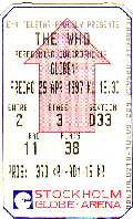 Ticket stub, Stockholm, Globe Arena