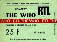 Ticket stub for Poitiers, February 15th 1974